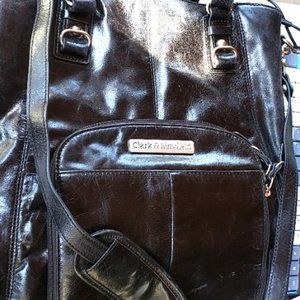 Clark & Mayfield -- quality black polished 100% leather laptop/messeneger bag